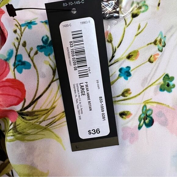 Worthington Floral Blouse - White with Red and Blue Accents - Picture 9 of 9